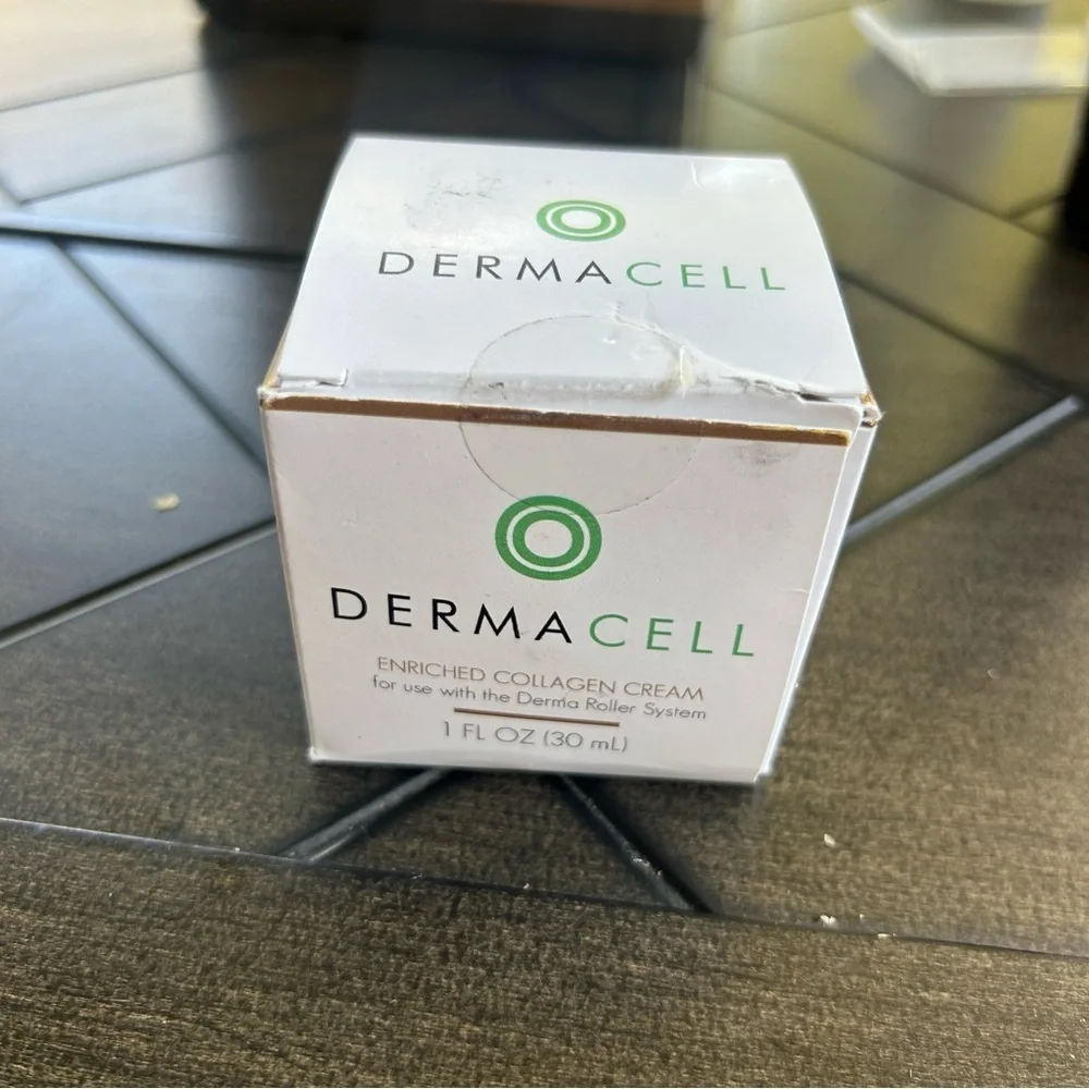 Dermacell New enriched collagen cream for face 1 ounce jar with box, open box